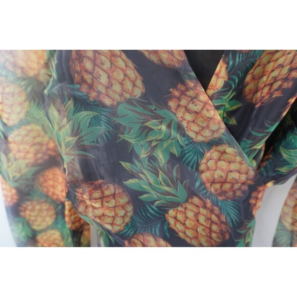 NWT NY& C Pineapple Print Wrap Tropical Blouse Organza V-Neck Puff Sleeve Sz XXL - Picture 3 of 9